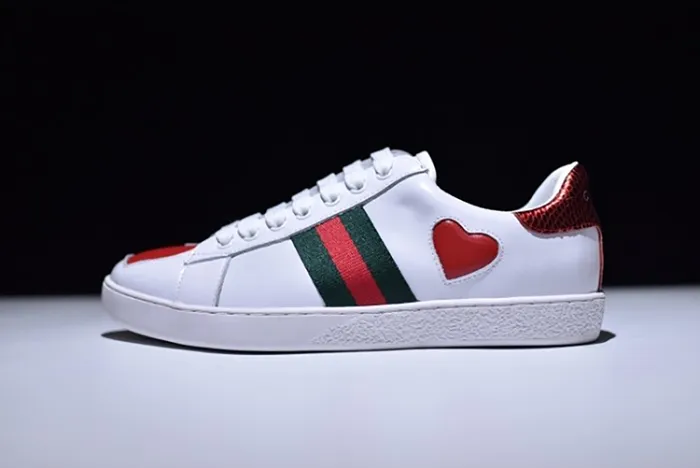 Gucci Ace Embroidered Low-Top Sneaker with RED HEART WOMENS