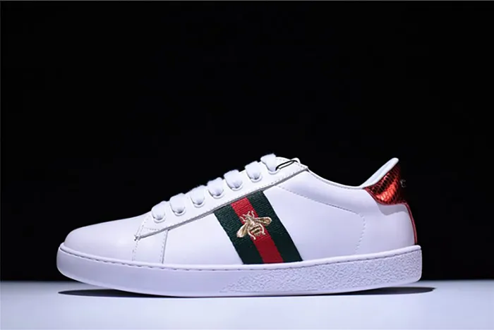 GUCCI Ace Embroidered Low-Top Sneaker white with bee